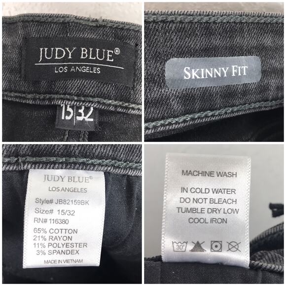 NWT Judy Blue Destroyed Cuffed Hem Faded Black Skinny Fit Jeans Distressed 32 - Picture 11 of 12